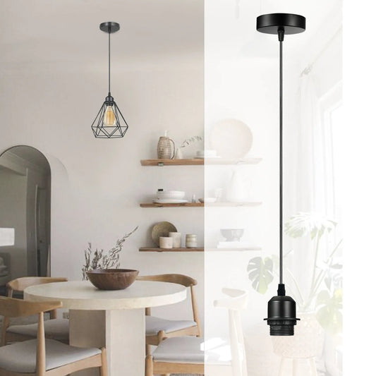Lampe suspendue E27 avec support de lampe, plafonnier avec câble en PVC ~ 4225