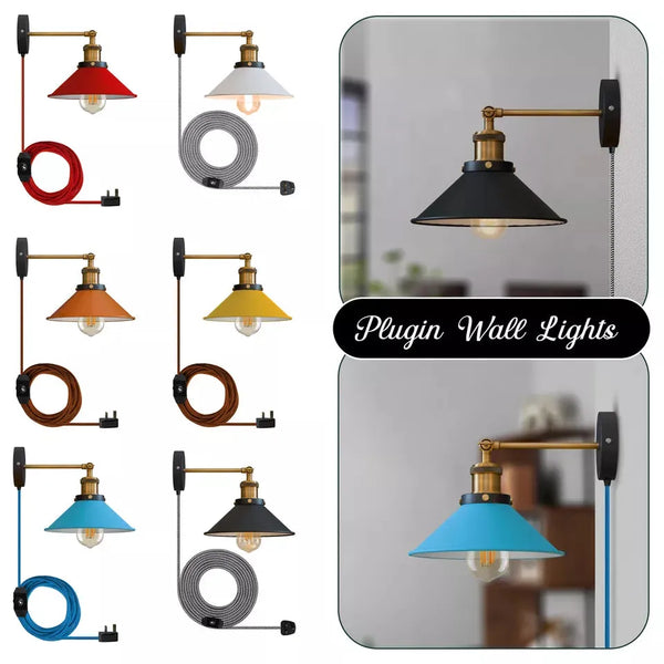 Metal Cone Shape Shade Plug-in Wall Light with Dimmer Switch