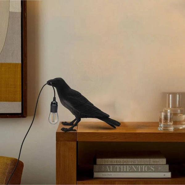 Lampe de Table LED Corbeau en Résine | Culot E27 | Noir | LEDSone