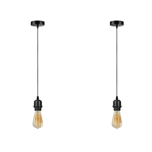 Lot de 2 suspensions noires, abat-jour E27, support de lampe, câble en PVC ~ 4235