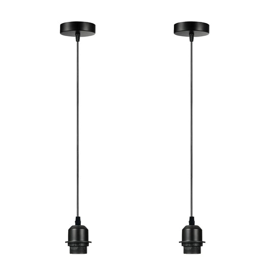 Lot de 2 suspensions noires, abat-jour E27, support de lampe, câble en PVC ~ 4235