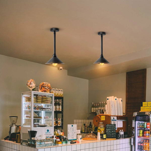 Vintage Cone Shade Long Pipe Hanging Light Fixture