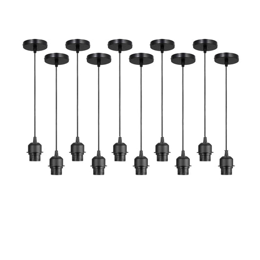 Paquet de 10 suspensions noires, support de lampe E27, plafonnier, câble en PVC ~ 4255