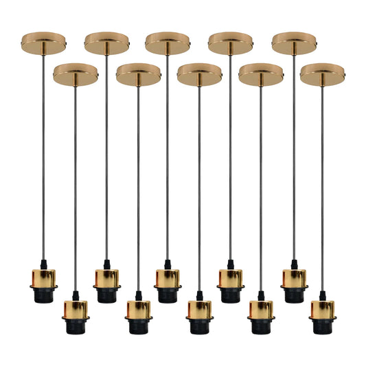 Lot de 10 pendentifs dorés français, support de lampe E27, plafonnier, câble en PVC ~ 4252