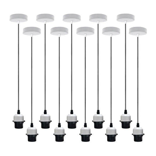 Paquet de 10 suspensions blanches, support de lampe E27, plafonnier, câble en PVC ~ 4247