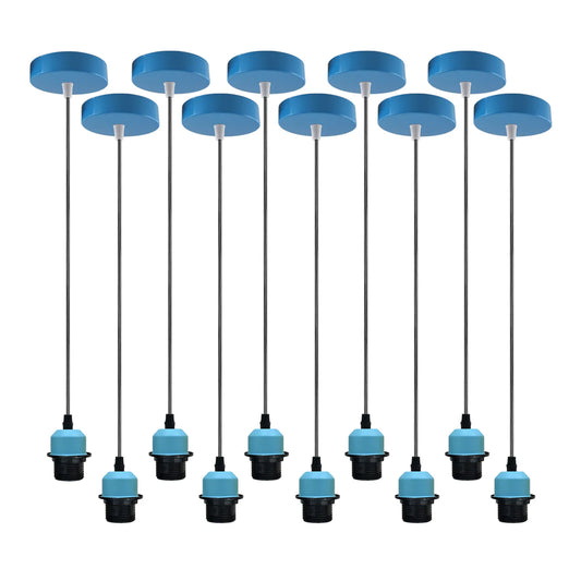 Lot de 10 suspensions bleues, support de lampe E27, plafonnier, câble en PVC ~ 4246