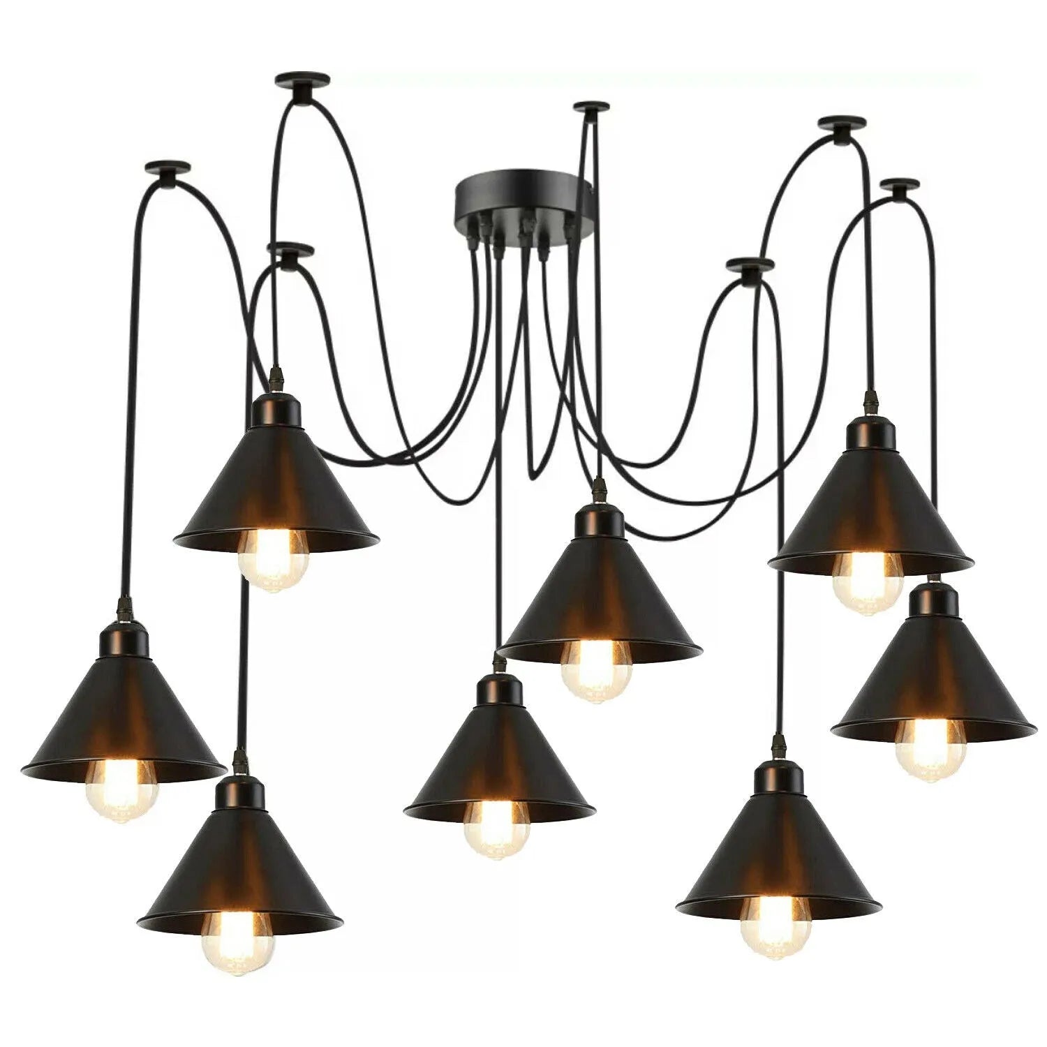 Lustre Araignée Luminaire Suspension Industrielle Vintage Diy Ajustable Plafonnier Suspendu pour Cuisine Loft 8 bras(avec ampoules) Noir.