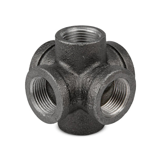 LEDSone Raccord de tuyau industriel vintage 6 voies fer malléable sortie noire ~1594