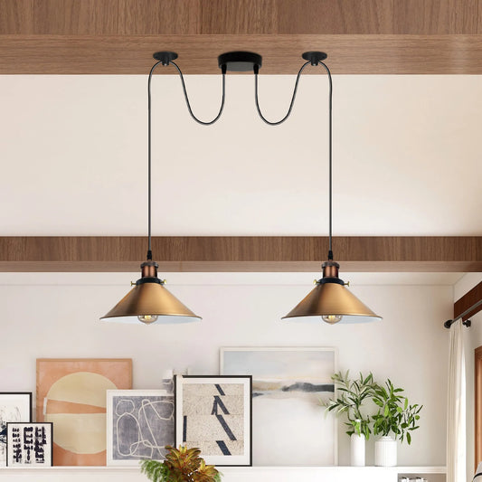 Suspension suspension plafonnier industriel rétro E27 laiton jaune 2 voies ~1626