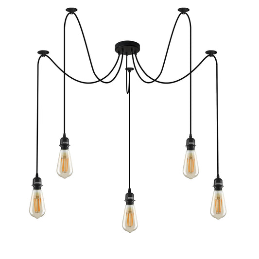 Suspension noire araignée avec câble caoutchouc support lampe métal ~1627