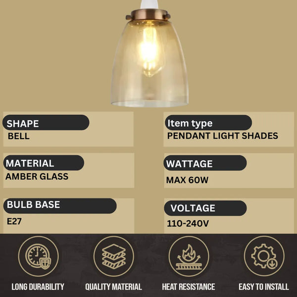 Abat-jour suspension plafonnier en verre ambré style rétro vintage