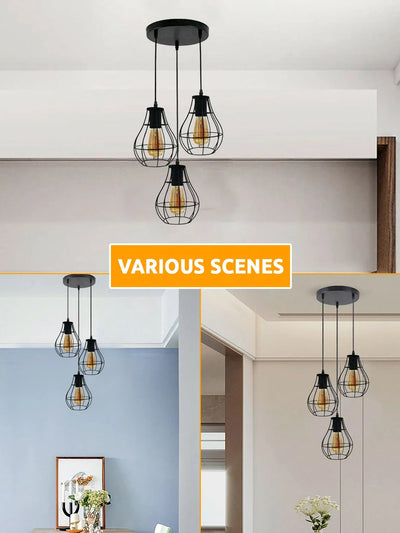 Suspension plafonnier suspension métal noir rétro industriel vintage, lampe style E27 Edison ~1783