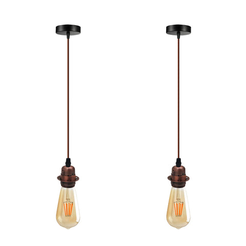 Paquet de 2 suspensions industrielles vintage en cuivre, support de lampe plafonnier ~ 4257