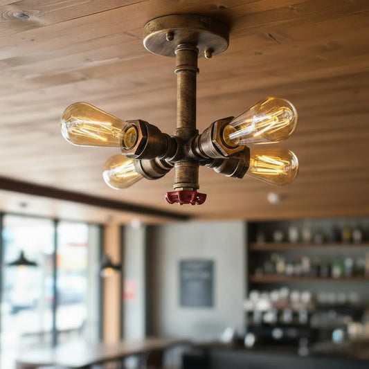 Plafonnier à tuyaux encastrés steampunk 4 lumières ~1883
