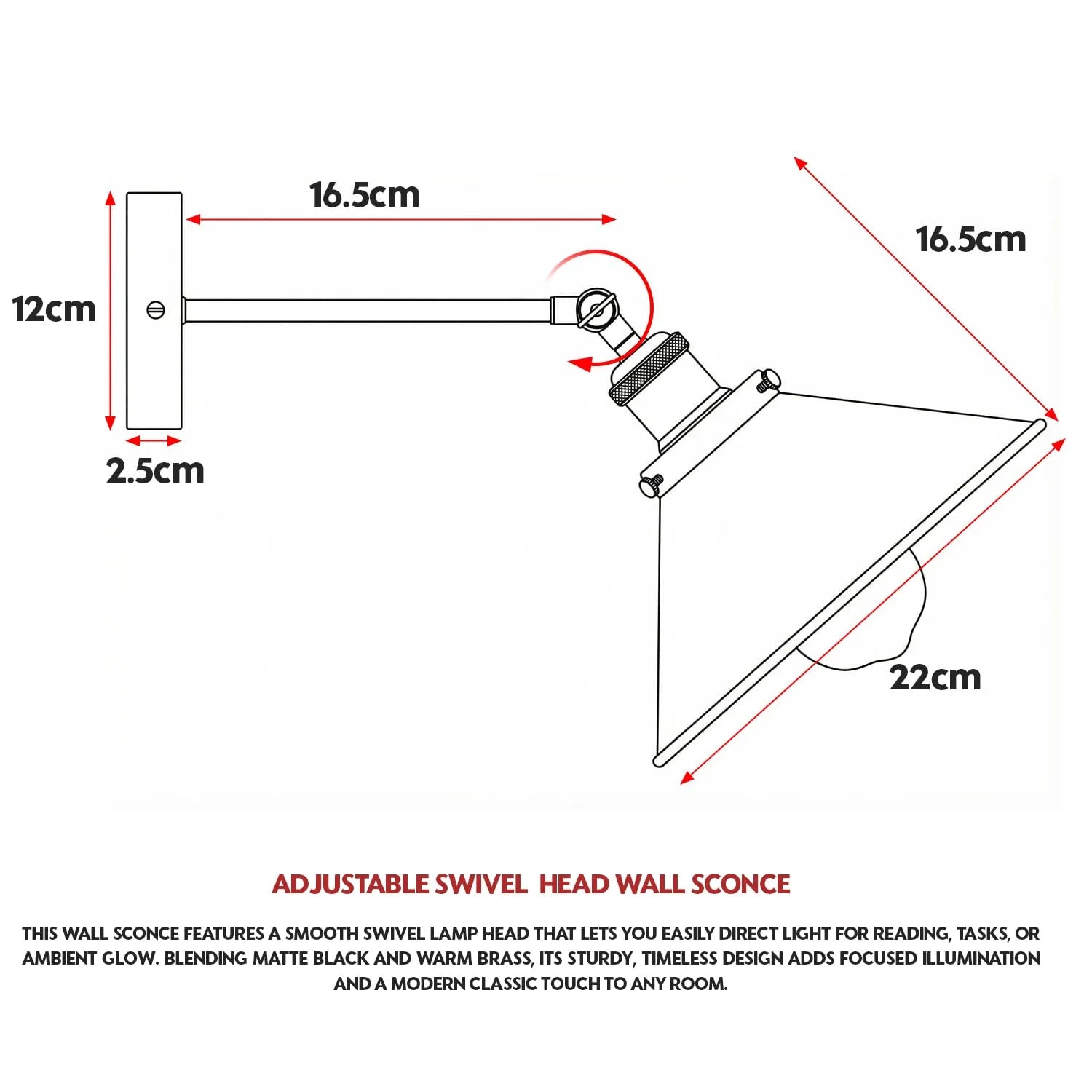 Applique murale orientable montrant l'articulation pivotante.
