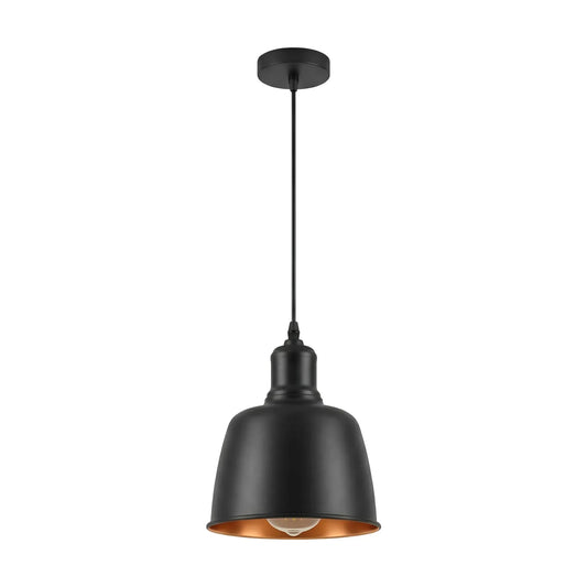 Lampe industrielle noire or suspension mono-flamme ~1955