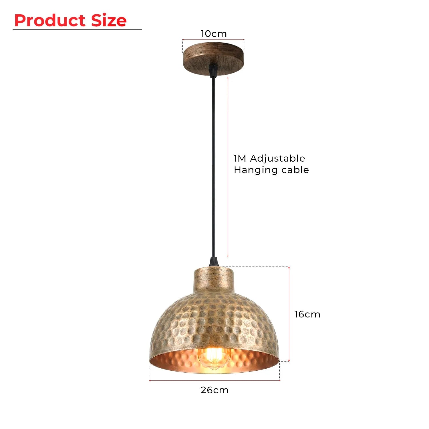 Suspension Luminaire Industrielle Cuivre Antique Martelé E27 réglable