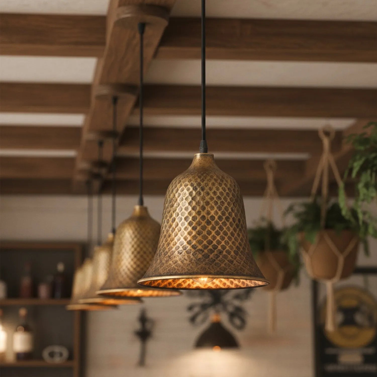 Lampe suspendue industrielle cuivre – Lustre vintage rétro E27 