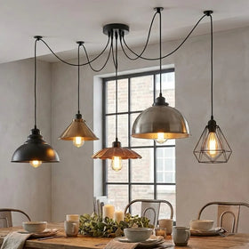 Lampe araignée suspension pieuvre 5 lumières ~1982