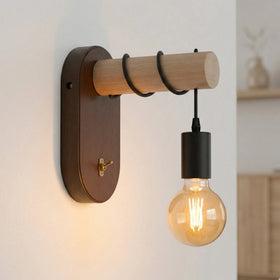 Applique murale industrielle en bois avec ampoule E27 ~ 2026
