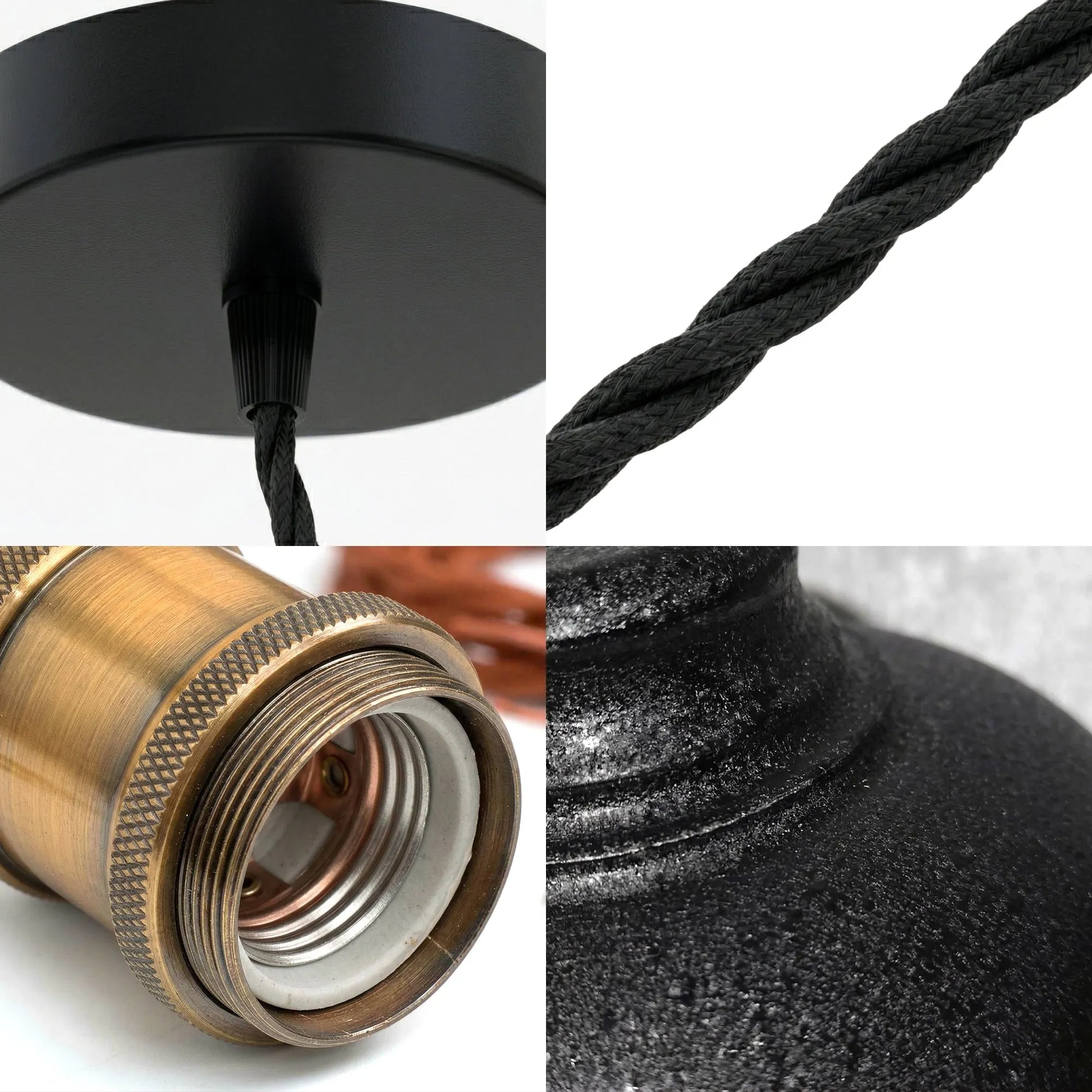 suspension noire courbée E27 suspension industrielle câble textile