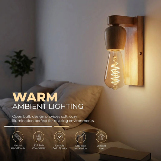 Applique murale en bois naturel E27 LED rustique d'intérieur ~2051