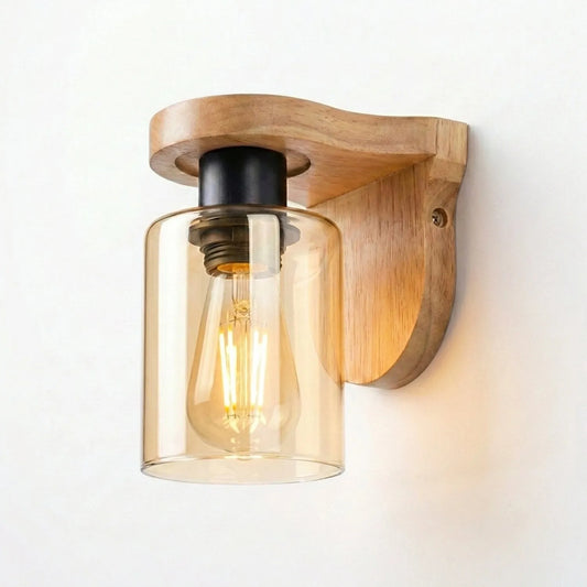 Applique murale bois E27 verre ambré intérieur lampe vintage ~2052
