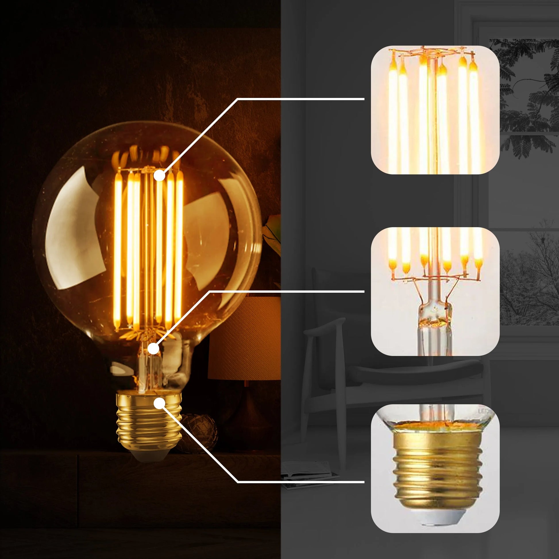 ampoule LED vintage G125 E27, ampoule LED globe ambré 8W, ampoule LED E27 dimmable globe vintage