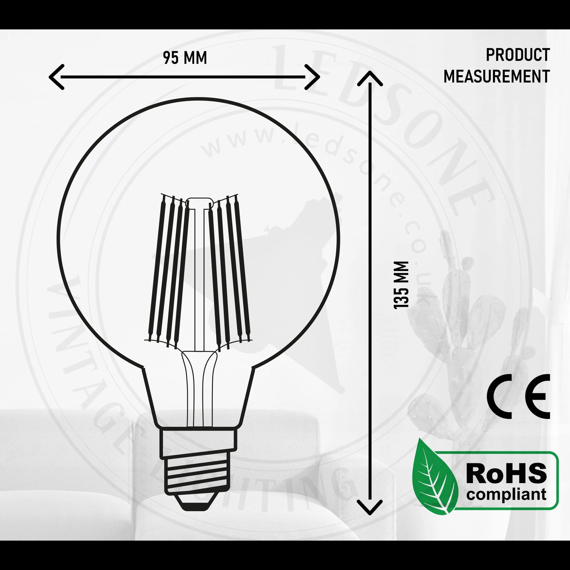 ampoule G95 E27 vintage, ampoule filament LED dimmable, ampoule globe rétro Edison 4W