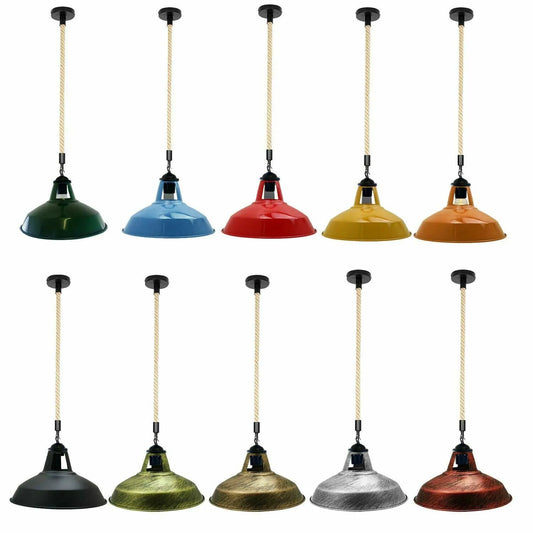 LEDSone Suspension Industrielle Corde de Chanvre et Métal - Lustre Rétro E27 ~2093