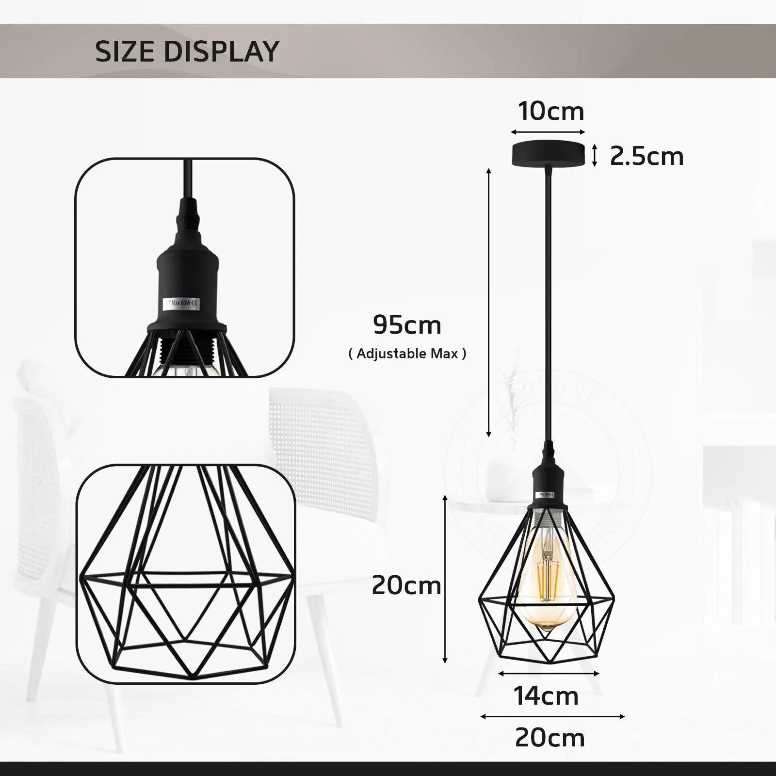 Abat-jour suspension plafond cage métal industriel 