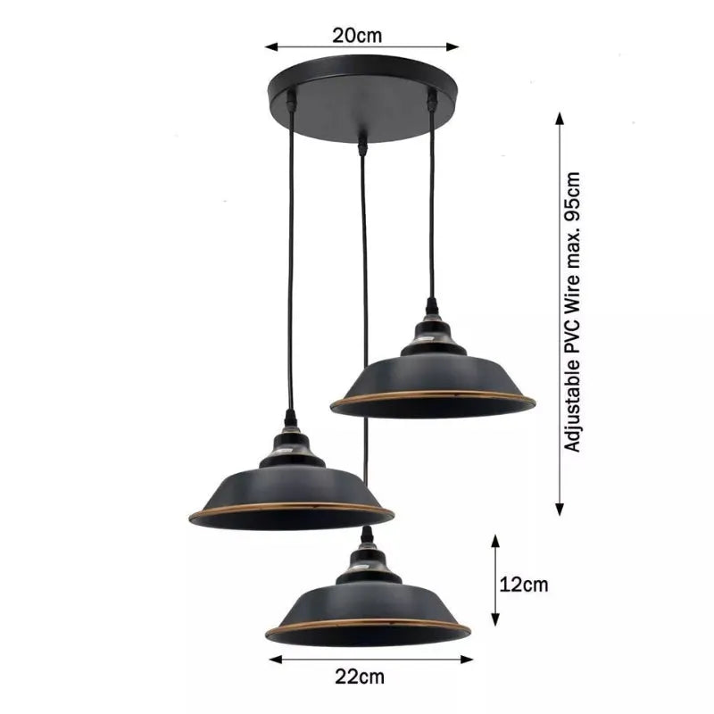 Lampe suspendue vintage industrielle en métal noir, suspension E27 pour cuisine moderne, bar ou restaurant, LEDsone France