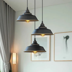 Lampe Suspendue Vintage Industrielle E27 – Plafonnier Métal Noir, 3 Douilles ~2127