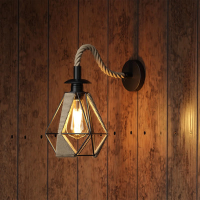 LEDSone Applique murale rétro corde chanvre avec abat-jour en métal E27 ~2144