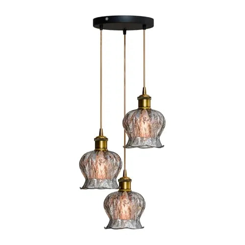 LEDSone Suspension 3 Têtes Verre Côtelé Noir – Luminaire Industriel Îlot Cuisine ~2194