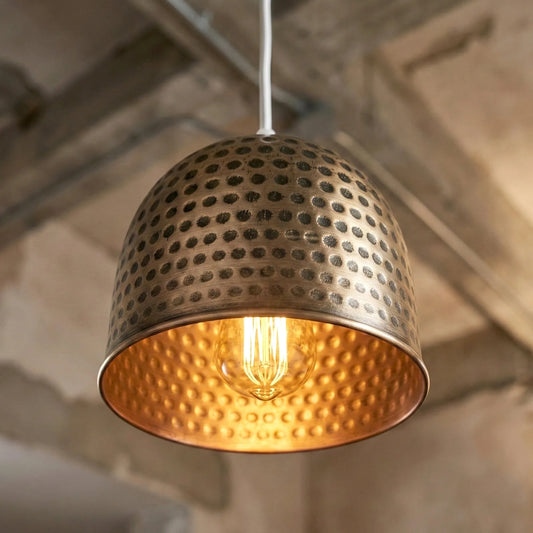 Abat-jour suspension métal industriel bronze martelé 12cm