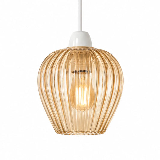 LEDSone Abat-jour moderne en verre côtelé ambre 14 cm E27 Easy Fit ~2229