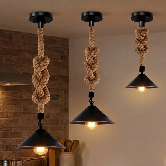 LEDSone Suspension vintage style campagnard, E27 lampe à corde rustique en chanvre ~2236