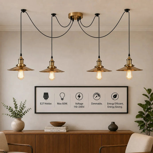 LEDSone Suspension Lumière araignée 4 Lampes Laiton Vintage - Metal Noir E27 ~2242