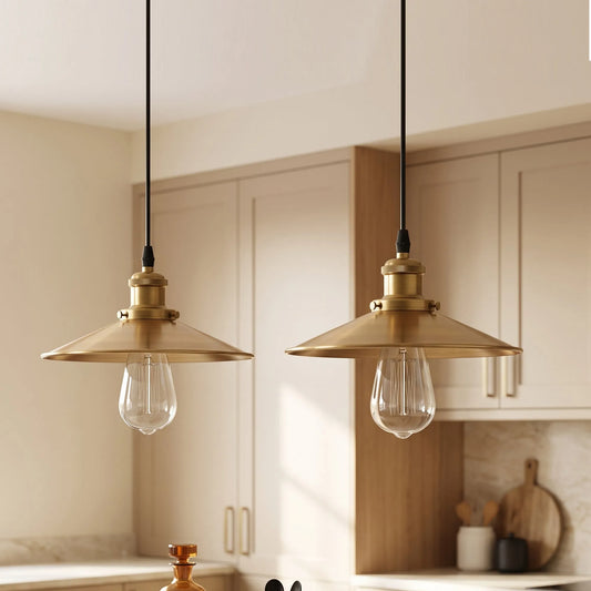 LEDSone Suspension Luminaire Vintage Abat-Jour Plat en Métal E27 pour Îlot de Cuisine ~2247