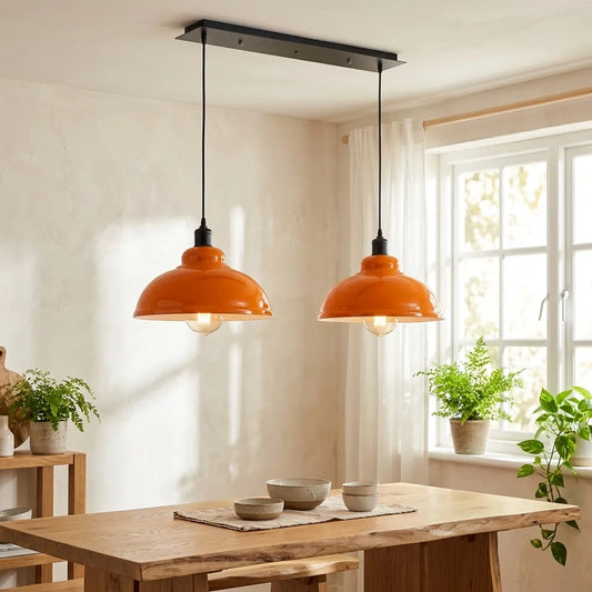 Suspension 2 Feux Dôme Métal Luminaire Suspension Double pour Îlot de Cuisine E27 | Ø 40 cm | E27~2270