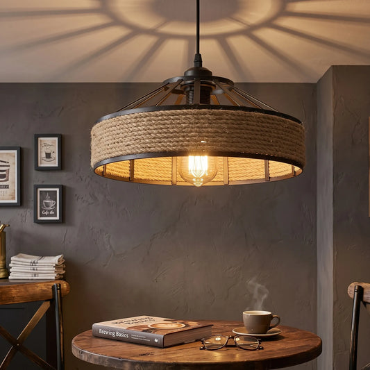 LEDSone Abat-jour style rotin boho chanvre E27 éclairage écologique ~2310
