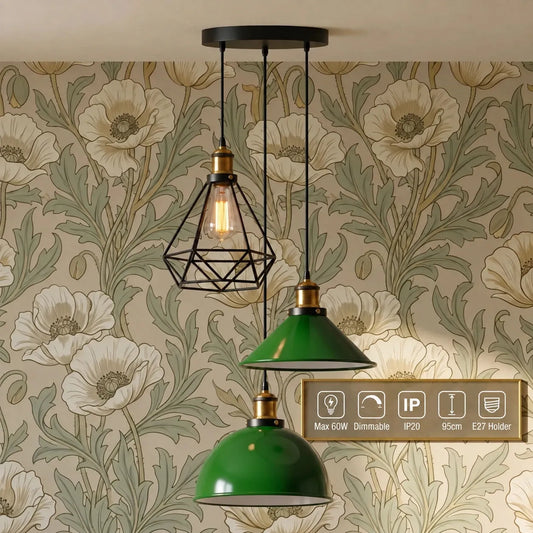 LEDSone Suspension à 3 lampes - Abat-jours de styles variés, style industriel ~2314