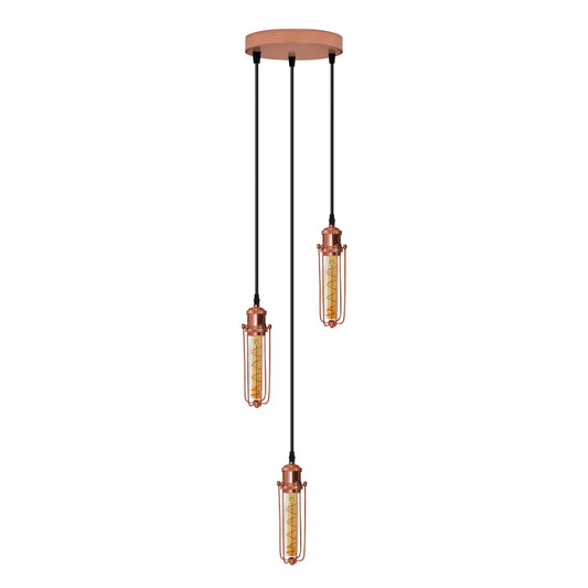 Lampe suspendue E27 à Base ronde à 3 têtes, plafond en or Rose, Cage métallique, lampe suspendue ~ 4178