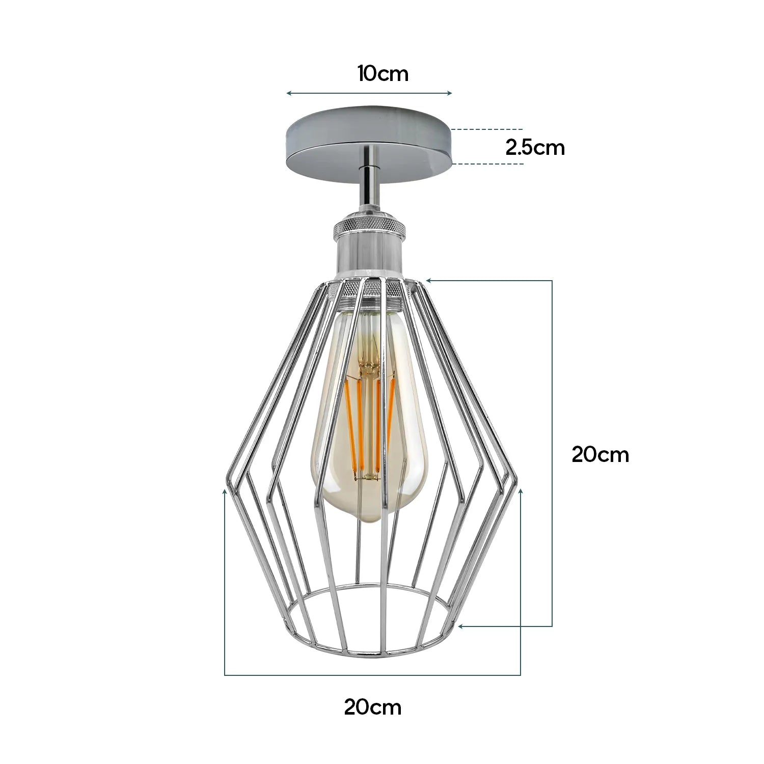 Incandescent Chrome Semi Flush Diamond E27 Screw Ceiling Light