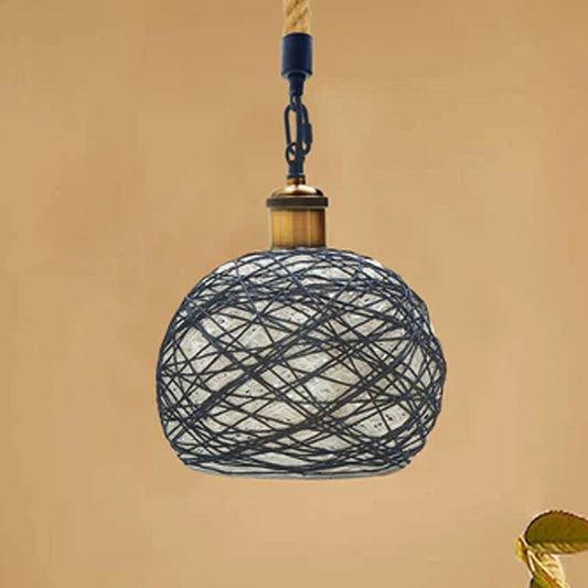 LEDSone industriel vintage corde rotin tissé suspension lampe dôme suspension ~ 1959