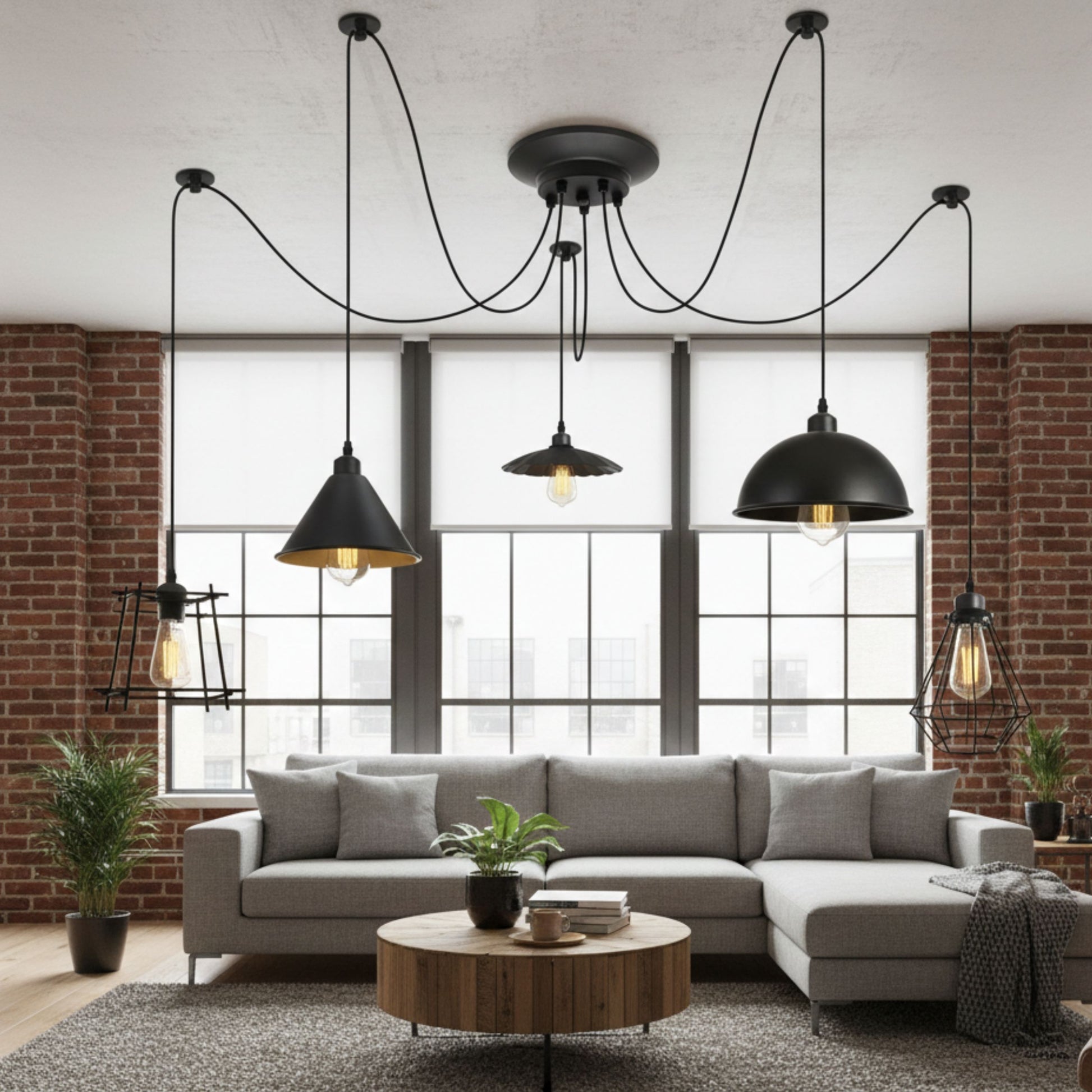 Luminaire suspendu 5 lumières LEDSone avec ampoules vintage éclairées.