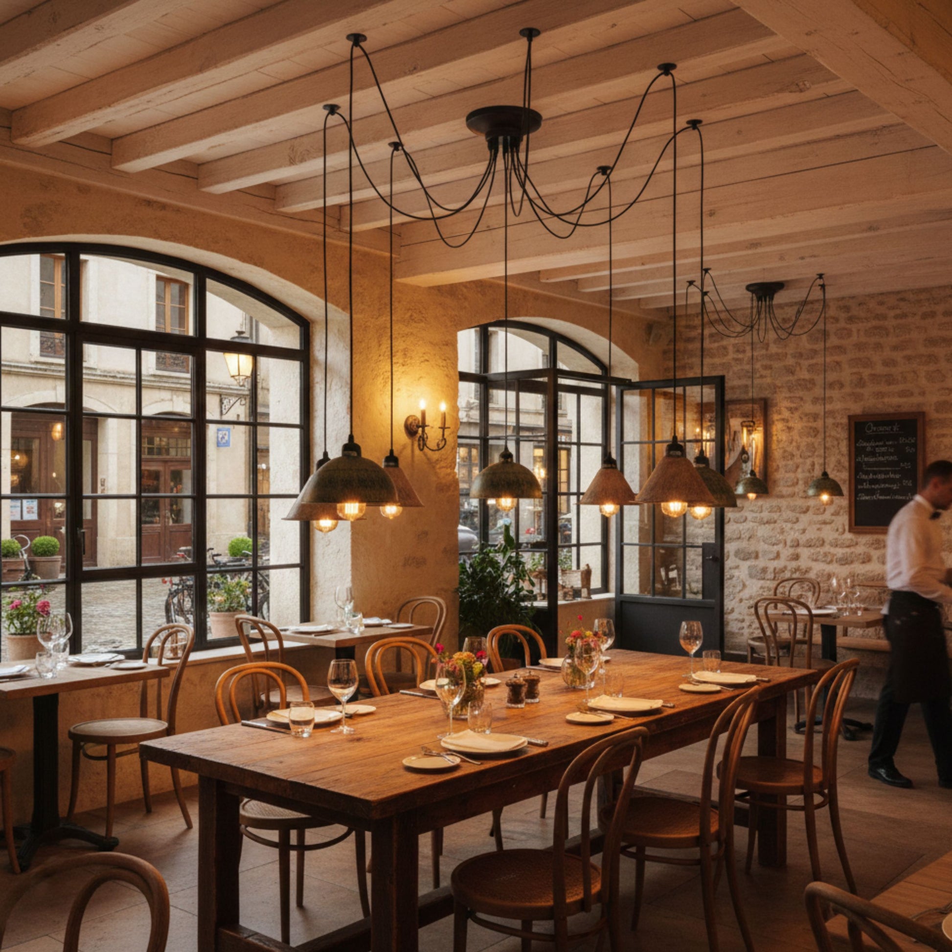 Suspension araignée 8 lampes avec ampoules Edison pour une ambiance rétro.