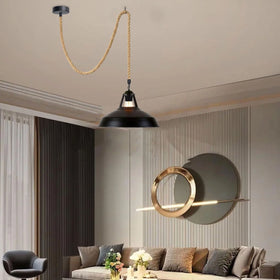 LEDSone Suspension Luminaire E27 Corde Chanvre – Lampe Pendante Industrielle Rétro Réglable, Abat-Jour DIY, Noir~ 5069