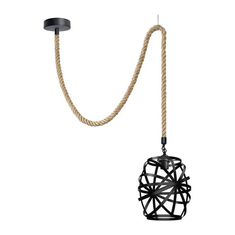 Cage en fil métallique noir, corde de chanvre suspendue à une tête, suspension ~ 5026